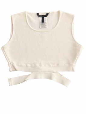 BCBGMaxAzria Women’s Stretch Cream Cropped Wrap Top Small